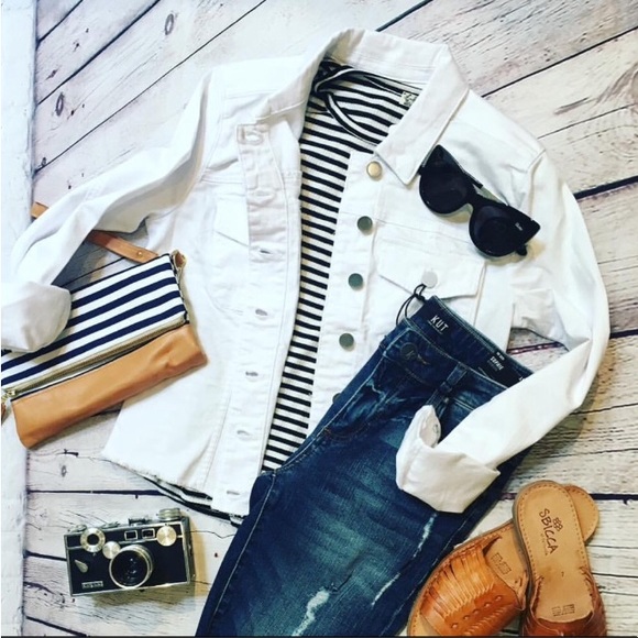 Jacket Womens denim Long Sleeve Button Icon Jacket white - Picture 4 of 4